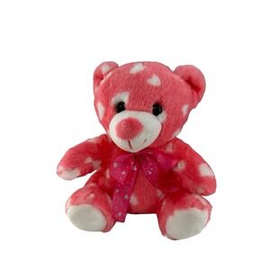 Dan Dee Sweetheart Teddy BearPink & White Polka Dot Plush Ribbon Bow 8" Hearts